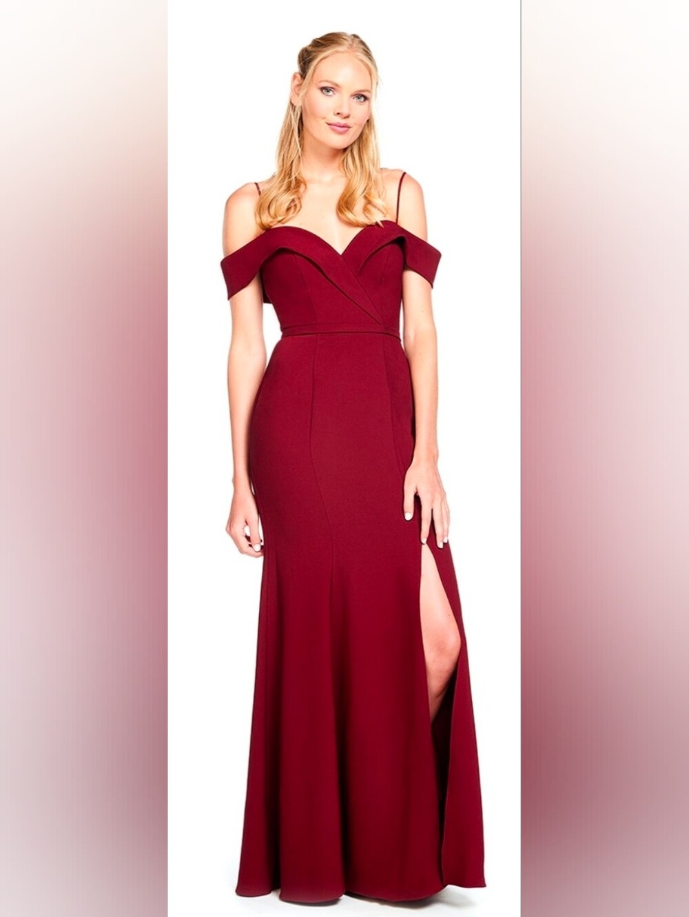 Bari Jay NWT Burgundy Wine Off-Shoulder Maxi Gown Dress Size 14 #2022